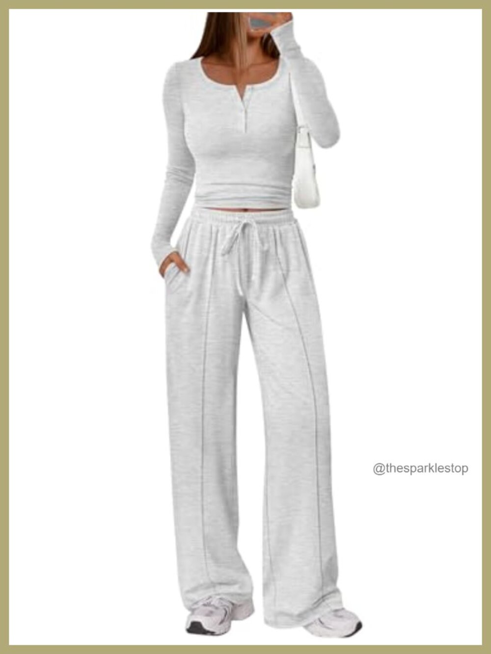 2 Piece Lounge Set U-Henley Top Wide Leg Pants Rayon Spandex Women